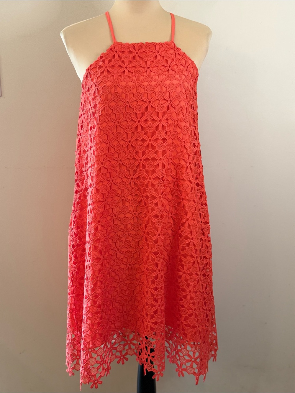 Chelsea28 sleeveless midi dress reddish orange floral islet lace lining SM